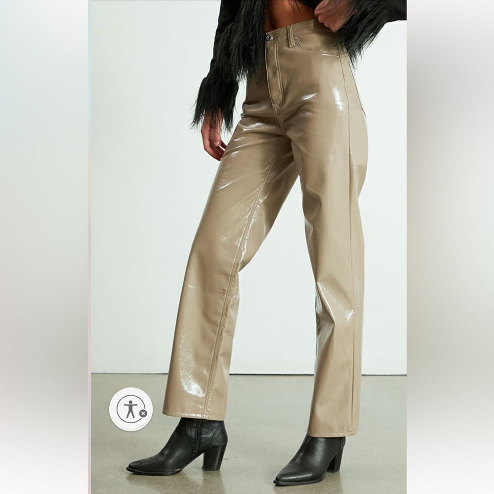 PacSun Faux Patent Leather Boyfriend Pants Tan Lacquered Coated High Waist